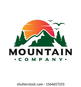 logo design of sunset views on the mountain