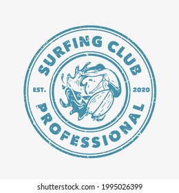 logo design surfing club professional with man doing surfing vintage illustration