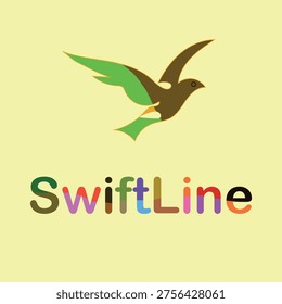 logo, design, swift, bird, flight, colorful, gradient, rainbow, text, font, branding, creative, graphics, artwork, illustration, logoart, logoicon, swiftline, dynamic, energetic, visual, identity, minimalist, modern, yellow, green, brown, typography, symbolism, freelance