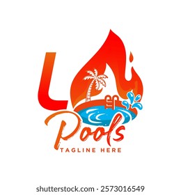 Logo design of a swimming pool on fire in Los Angeles