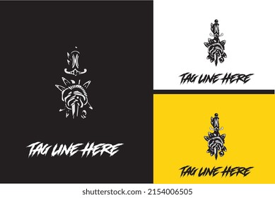 logo design of sword and flower vector black and white