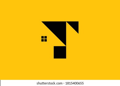 Logo Design Of T In Vector For Construction, Home, Real Estate, Building, Property. Minimal Awesome Trendy Professional Logo Design Template On Black Background.