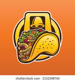 Logo Design of Taco with Bell House as a background for Mexican restaurant