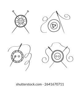 Logo design for tailor, atelier. Icon button needle thread, the concept of sewing and repairing clothes. Vector illustration on a white background.