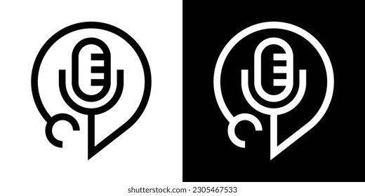 logo design talk doctor, microphone and stethoscope icon line vector illustration