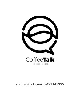 logo design talking coffee. vector illustration combination of chat icon with coffee beans.