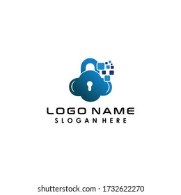logo design technology concept with cloud and lock data system 