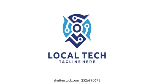 Logo Design-Technologie lokal, Pin, Karte, Lage, Navigation. Verbindung, Netzwerk, Logo-Design-Vektor, Symbol, Symbol, Eis, kreativ.