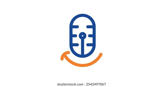 Logo-Design-Technologie, Mikrofon und Lächeln, Technik, Podcast, Kommunikation, Icon, Vektor, Symbol, kreativ.