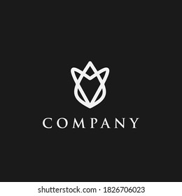 Plantilla de diseño de logotipos, con icono de línea de pétalos de flores abstractas