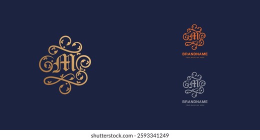 Logo design template with alphabet M. Letterform design or brand identity. Mark or symbol. Vector illustration for Brand identity or logo projects. Gothic style.