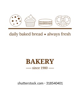 Logo design template for bakery shop. Outline icons with tag on white background.