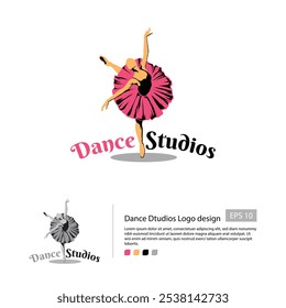 Logo design template for a ballet or dance studio. Silhouette of a young girl dancer.