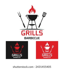 Logo design template for barbecue, BBQ ,grill restaurant icon isolated on white background vector illustration