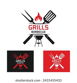 Logo design template for barbecue, BBQ ,grill restaurant icon isolated on white background vector illustration