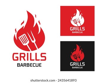 Logo design template for barbecue, BBQ ,grill restaurant icon isolated on white background vector illustration