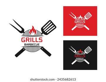 Logo design template for barbecue, BBQ ,grill restaurant icon isolated on white background vector illustration