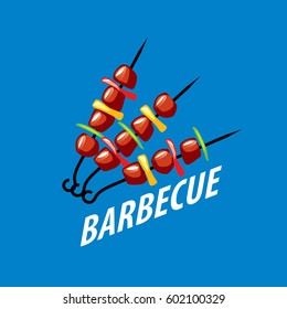 logo design template for a barbecue. Vector illustration on blue.
