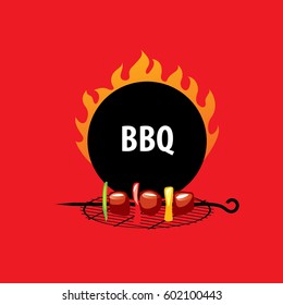 logo design template for a barbecue. Vector illustration on red.