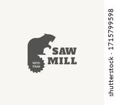 Logo design template with beaver and saw blade for sawmill, wood shop, carpentry, lumberjack service, woodworkers, wood working industry. Vector illustration.
