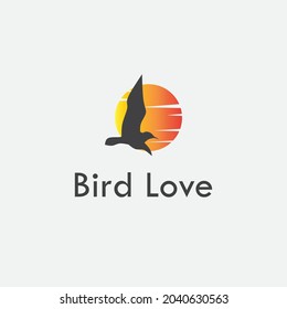 logo design template, with a bird in flight icon, with a moon silhouette light