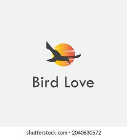 logo design template, with a bird in flight icon, with a moon silhouette light