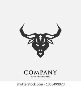 Plantilla de diseño de logotipo, con un icono de cabeza geométrica en búfalo negro