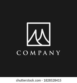 Plantilla de diseño de logotipos, con icono de arte de la línea de montaña en blanco y negro