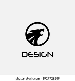 Logo design template, with a black wolf head icon in a circle