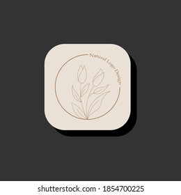Logo design template, with brown line art plant icon