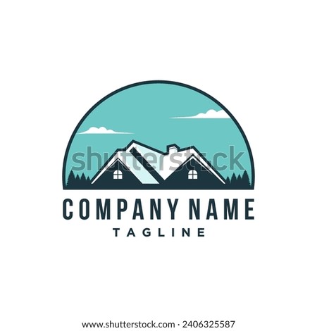 Logo design template for cabin house rental with mountain. home cabin logo construction. house mountain logo template Vector illustration