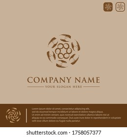 Logo design template, with circle flower icon, line flower, luxury flower