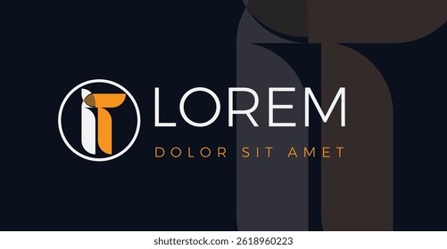 Plantilla de diseño de logotipo iT con marco circular sobre fondo oscuro para negocios e identidad corporativa.