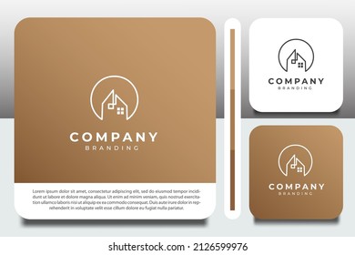 plantilla de diseño de logotipo, con contorno de icono de la casa de círculo
