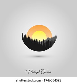 Logo design template, with a circle shaped tree and moon landscape illustration icon