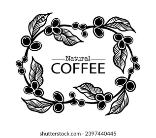 logo design template of coffee tree on sketch ink drawing for label packaging, sticker, poster, promotion, banner, t-shirt, tote bag, stamp.