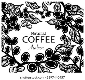 logo design template of coffee tree on sketch ink drawing for label packaging, sticker, poster, promotion, banner, t-shirt, tote bag, stamp.