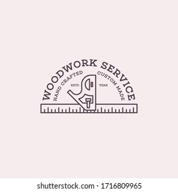 Logo design template with combination square for wood shop, carpentry, woodworkers, wood working industry. Linear style. Vector illustration.