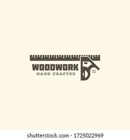 Logo design template with combination square for wood shop, carpentry, woodworkers, wood working industry. Vector illustration.