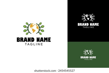 Logo Design Template combining globe and leaves. Suitable for businesses in the plants, ecology, natural products, vegetarianism, veganism, and agricultural sectors.