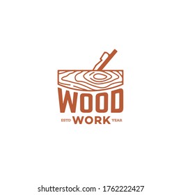 Plantilla de diseño de logotipos con un plano de brújula para taller de madera, carpintería, carpintería, madereros, industria maderera, taller de herramientas. Estilo lineal. Ilustración vectorial.