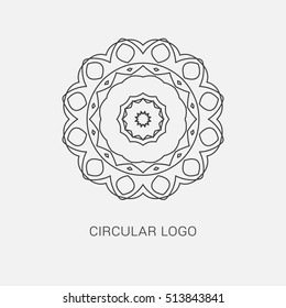 Logo design template, creative intricate  monogram, abstract round emblem,  mono line decorative icon, vector mandala illustration