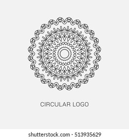 Logo design template, creative intricate  monogram, abstract round emblem,  mono line decorative icon, vector mandala illustration