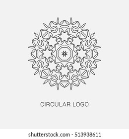 Logo design template, creative intricate  monogram, abstract round emblem,  mono line decorative icon, vector mandala illustration