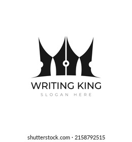 Logo design template with crown and pen.