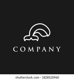 Logo design template, with cute whale icon, line art in black and white