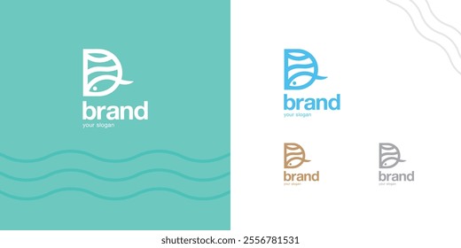 Logo design template with D alphabet. Letterform design. Mark or design template. Minimal illustration of fish,