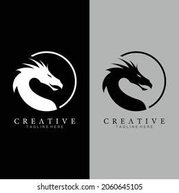 Logo design template, with a dragon head icon in a circle line