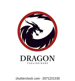 Logo design template, with a dragon head icon in a circle. Vector illustration