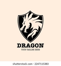 Logo design template, with dragon head icon in circle, shield